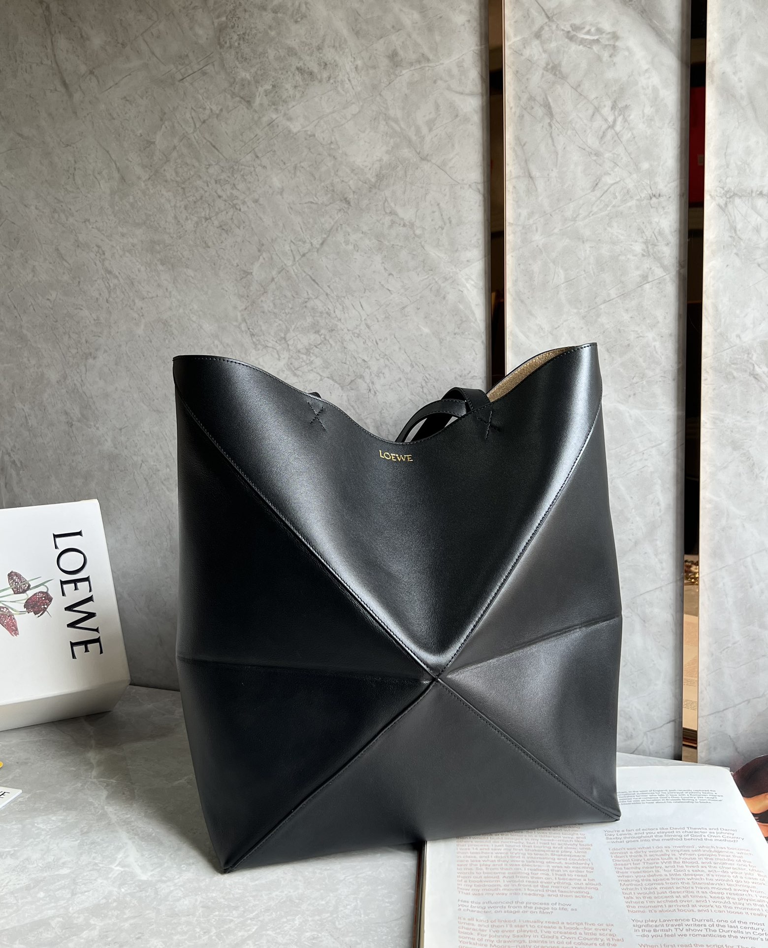 Loewe XL Puzzle Fold Tote in Shiny Calfskin Black